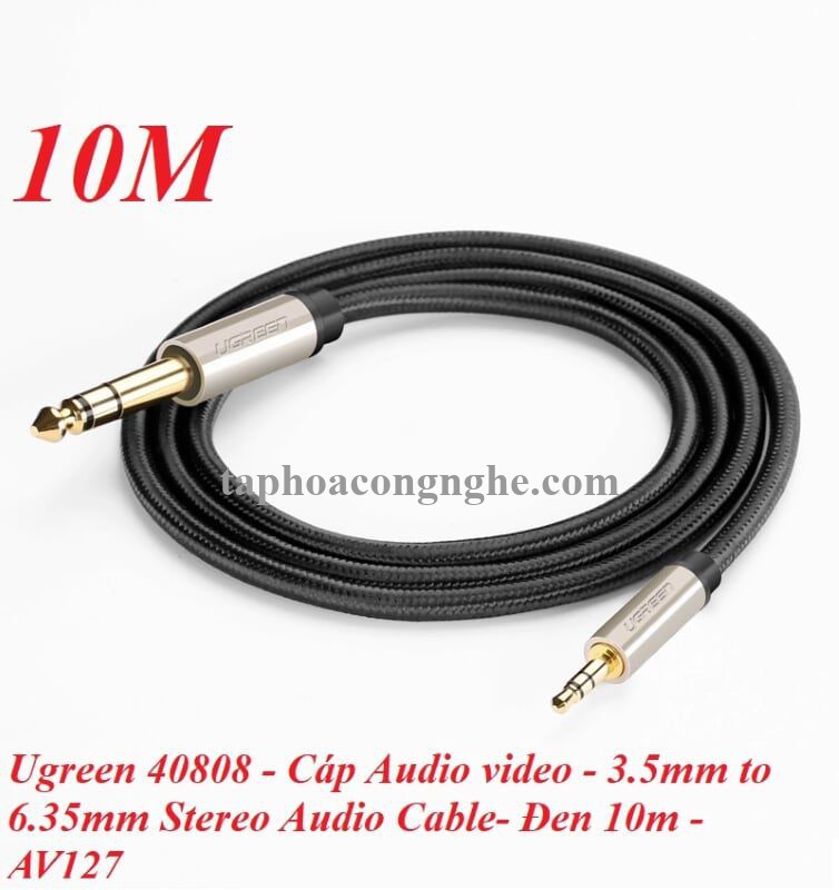 Ugreen 40808 10M màu Đen Cáp âm thanh 3.5mm sang 6.5mm cao cấp AV127 30040808